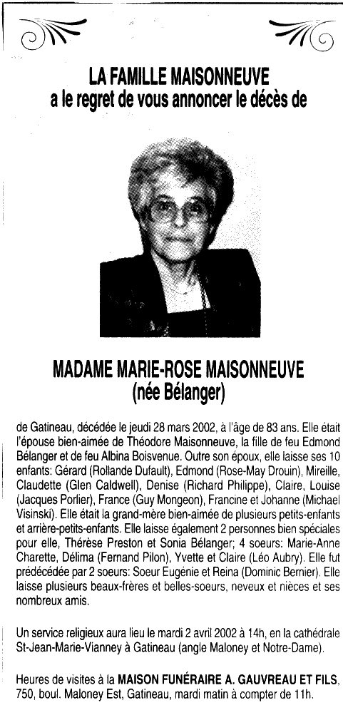 Obituary: Marie-Rose Bélanger