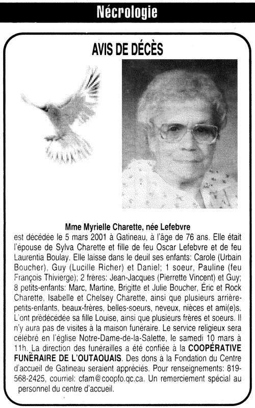 Obituary: Myrielle Lefebvre