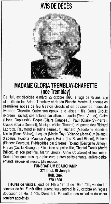 Obituary: Gloria Tremblay