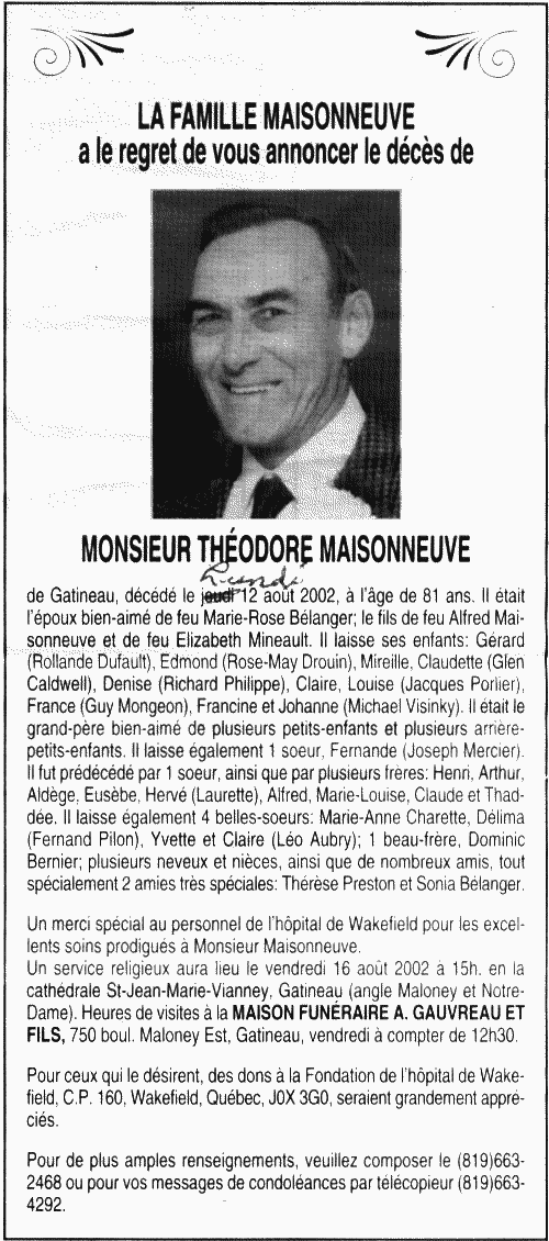 Obituary: Théodore Maisonneuve