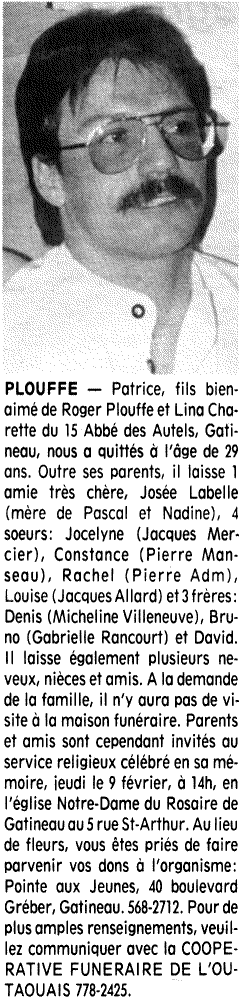 Obituary: Patrice Plouffe