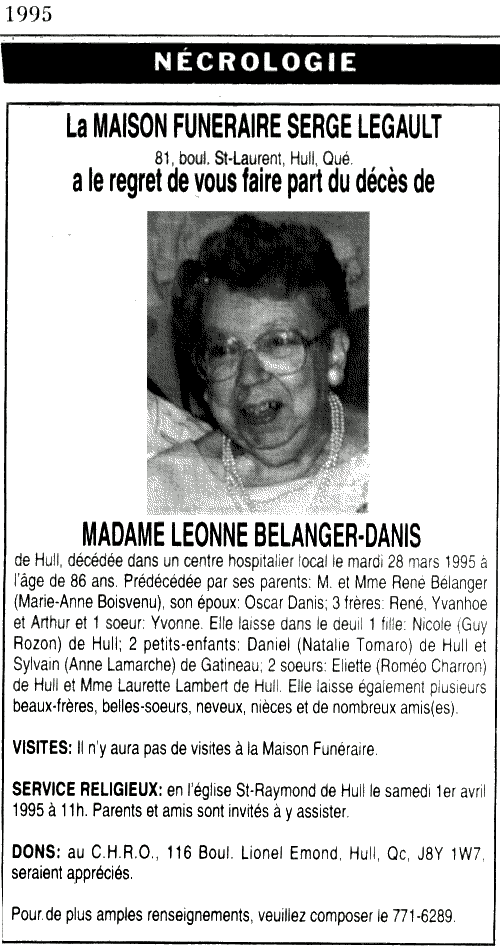 Obituary: Léonne Bélanger